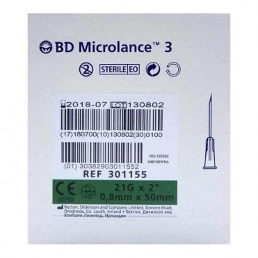 BD Microlance 3 Hypodermic Needles 21Gx2" (301155) - Box100