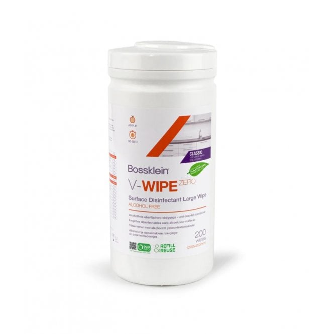 Bossklein V-WIPE ZERO Tub of 200 Alcohol Free Large Classic Wipes - Apple