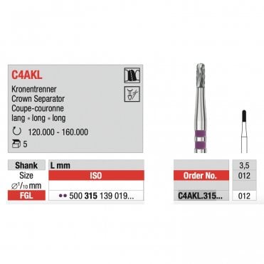 Edenta TC Burs Crown Separator Long FG C4AKL 012 - Pack 5