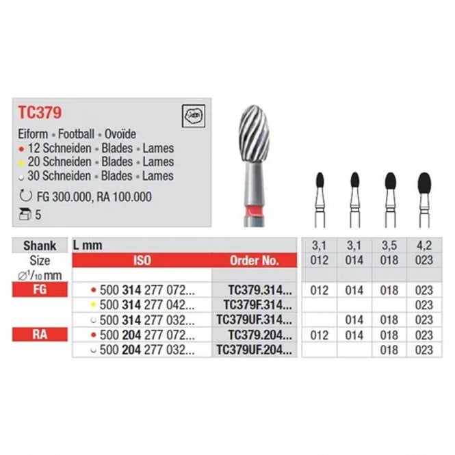 Edenta Tungsten Carbide Burs Football FG TC379 014 - Pack5