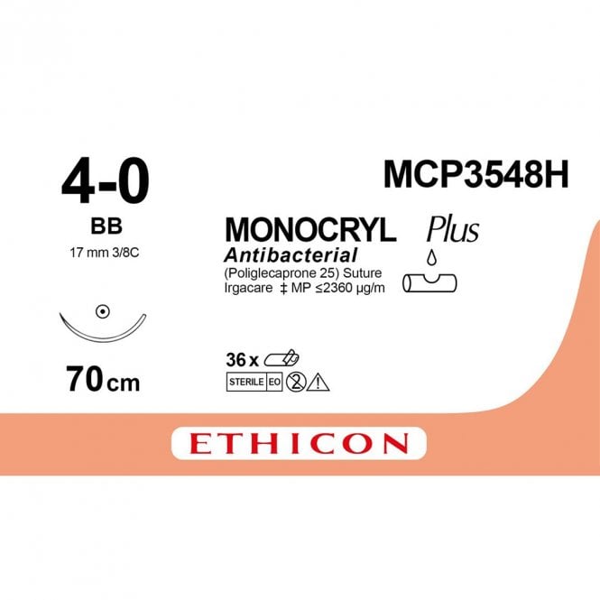 Ethicon MONOCRYL Plus Suture MCP3548H Gauge 4-0 Length 70cm