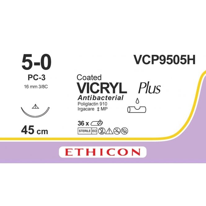 J&J Ethicon Sutures Vicryl Coated 5/0 PC-3 Prime (VCP9505H)