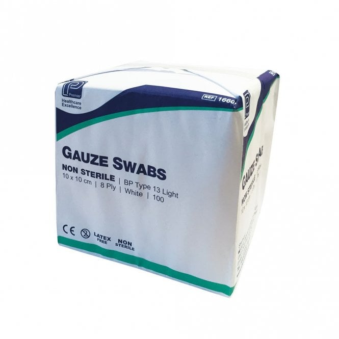 Premier Gauze Swabs (Non-sterile) 8-ply 10cm x 10cm -Pack100
