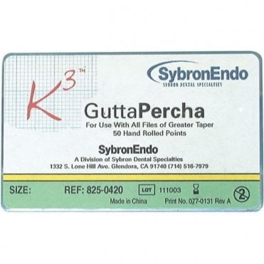 SybronEndo K3 Gutta Percha .04 Taper 20 (825-0420) - Box50