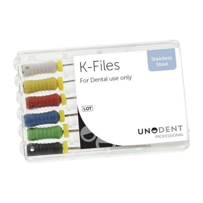 UnoDent SS K File 21mm Assorted 45-80 - Pack6